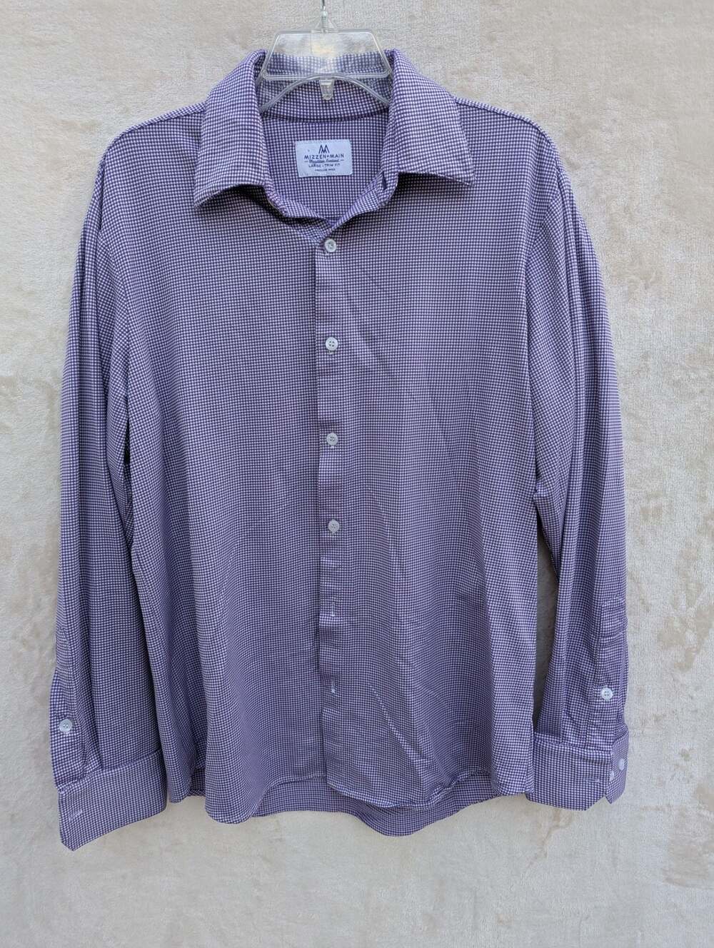 Mizzen + Main Purple Check Gingham Long Sleeve Button Up Dress Shirt Large